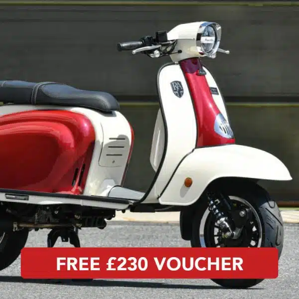 Royal Alloy TG 125 E5 Scooter White Red Trago2Wheels - Main Image